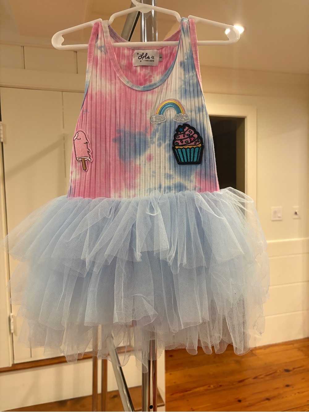Lola + The Boys Pink & Blue Tie-Dye Tulle Tutu Dress with Patch Details